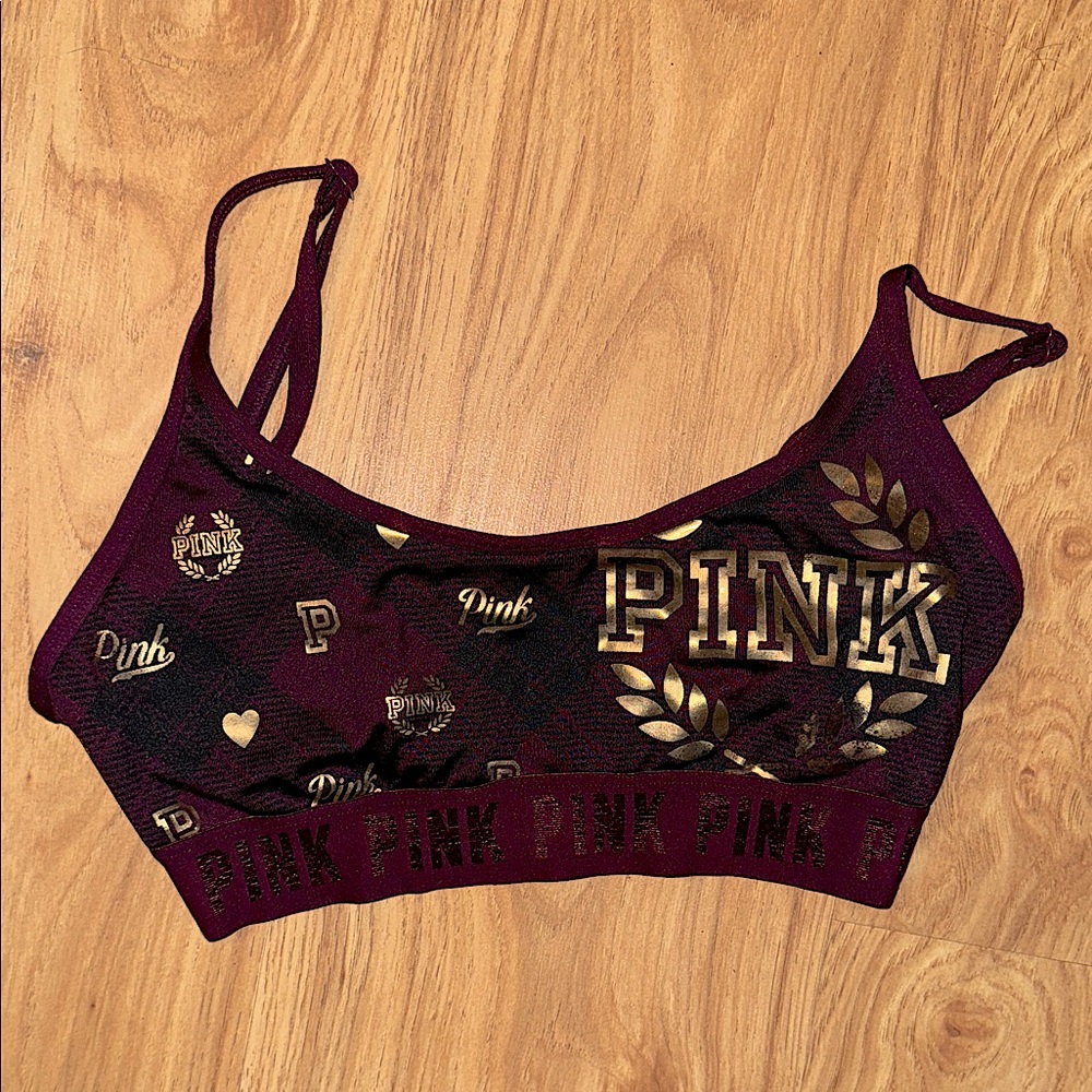 PINK Victoria's Secret Burgundy and Gold Bralette size small